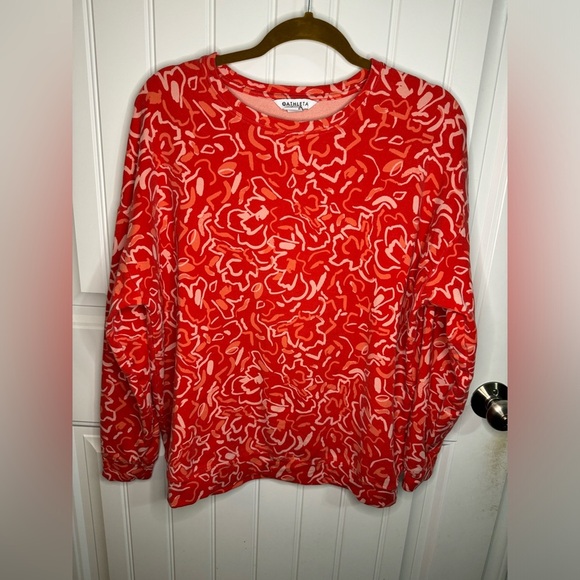 Athleta Abstract Floral Matador Red Pullover Sweatshirt - Picture 2 of 5